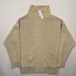 Topman Oversized Zip Cardigan Men Women XL Unisex Beige Neutral Minimalist Fall
